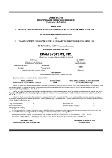 Miniature EPAM Systems
 10-Q Rapport trimestriel 2020 