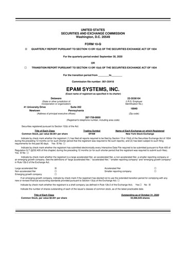 Miniature EPAM Systems
 10-Q Rapport trimestriel 2020 