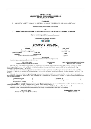 Miniature EPAM Systems
 10-Q Rapport trimestriel 2021 