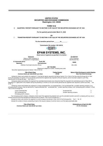 Miniature EPAM Systems
 10-Q Rapport trimestriel 2022 