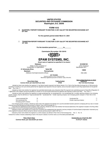 Miniature EPAM Systems
 10-Q Rapport trimestriel 2024 
