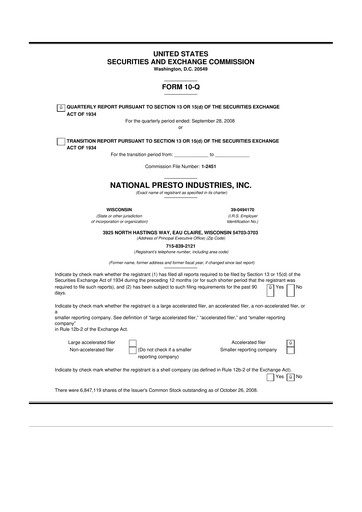Thumbnail National Presto Industries
 10-Q Quarterly Report FY 