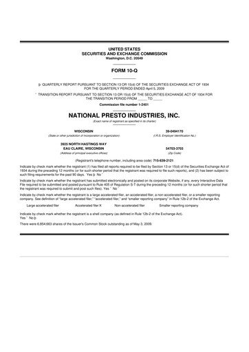 Thumbnail National Presto Industries
 10-Q Quarterly Report FY 