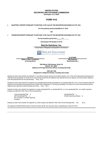 Thumbnail Biolife Solutions
 10-Q Quarterly Report FY 