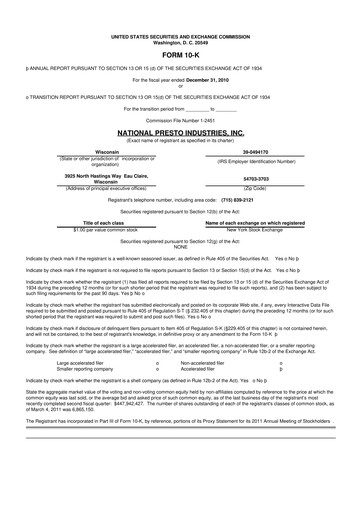 Thumbnail National Presto Industries
 10-K Annual Report 