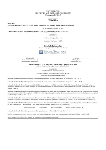 Vorschaubild Biolife Solutions
 10-K Jahresbericht 