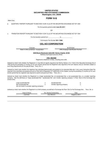 Thumbnail Cel-Sci

 10-Q Quarterly Report FY2011 
