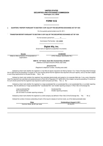 Thumbnail Digital Ally 10-Q Quarterly Report FY2011 