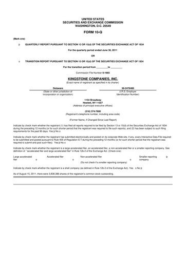 Thumbnail Kingstone Companies 10-Q Quarterly Report FY2011 