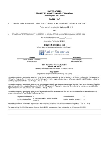 Thumbnail Biolife Solutions
 10-Q Quarterly Report FY2011 