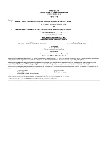 Thumbnail Kingstone Companies 10-Q Quarterly Report FY2011 