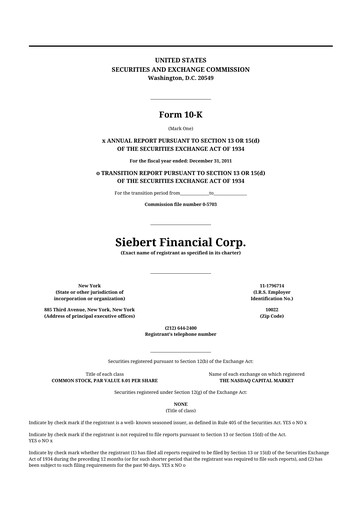 Thumbnail Siebert Financial 10-K Annual Report 2011