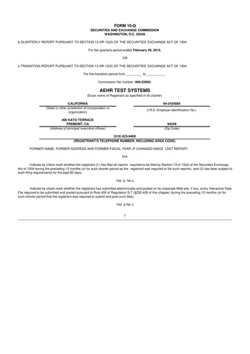 Thumbnail Aehr Test Systems 10-Q Quarterly Report FY2012 