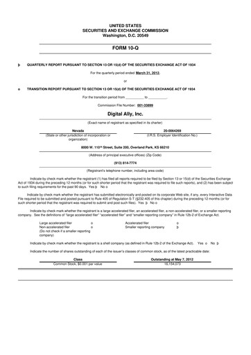 Thumbnail Digital Ally 10-Q Quarterly Report FY2012 