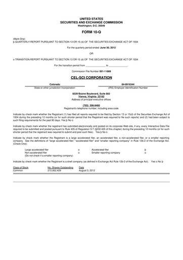 Thumbnail Cel-Sci

 10-Q Quarterly Report FY2011 
