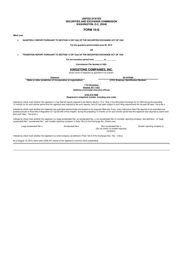 Thumbnail Kingstone Companies 10-Q Quarterly Report FY 