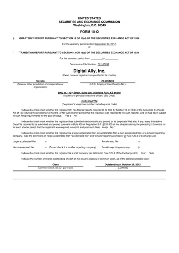 Thumbnail Digital Ally 10-Q Quarterly Report FY2012 