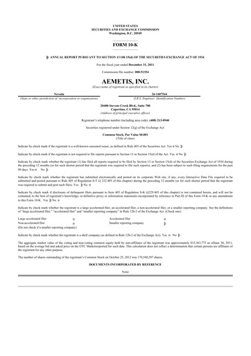 Thumbnail Aemetis 10-K Annual Report 2011