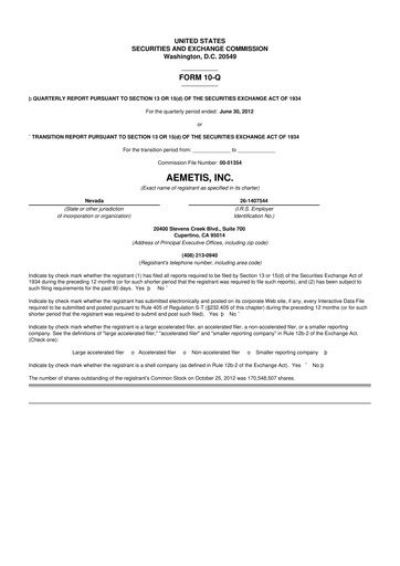 Thumbnail Aemetis 10-Q Quarterly Report FY2012 