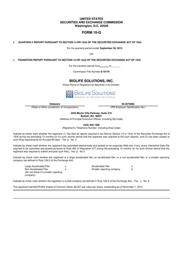 Thumbnail Biolife Solutions
 10-Q Quarterly Report FY2012 