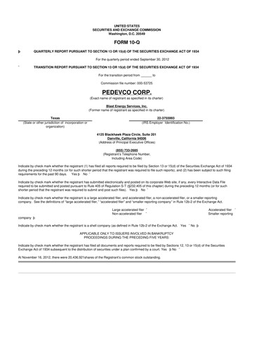 Thumbnail PEDEVCO
 10-Q Quarterly Report FY2012 