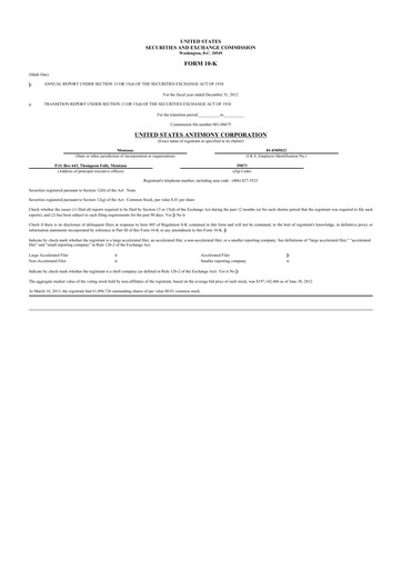 Vorschaubild United States Antimony Corporation 10-K Jahresbericht 2012