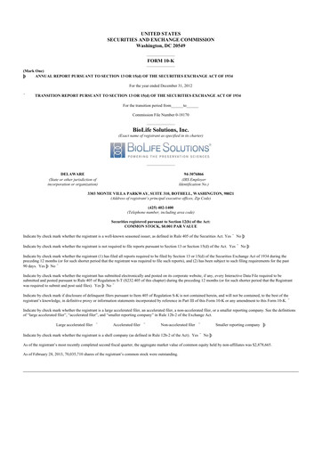 Vorschaubild Biolife Solutions
 10-K Jahresbericht 2012