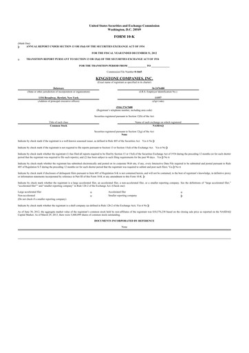 Thumbnail Kingstone Companies 10-K Annual Report 2012