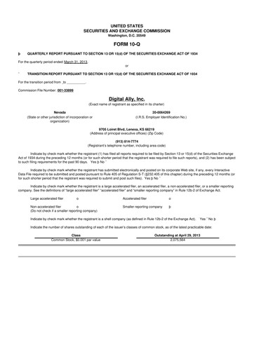 Thumbnail Digital Ally 10-Q Quarterly Report FY2013 