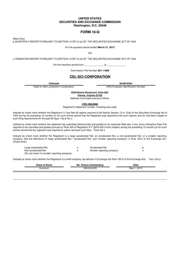 Thumbnail Cel-Sci

 10-Q Quarterly Report FY2013 