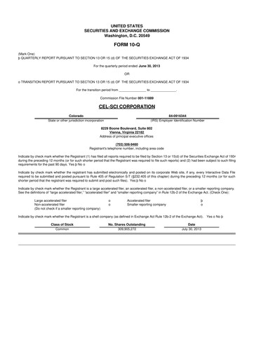 Thumbnail Cel-Sci

 10-Q Quarterly Report FY2013 
