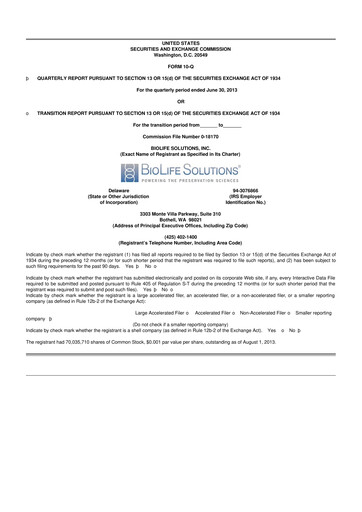 Thumbnail Biolife Solutions
 10-Q Quarterly Report FY2013 