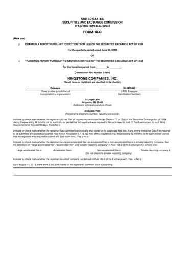 Thumbnail Kingstone Companies 10-Q Quarterly Report FY2013 