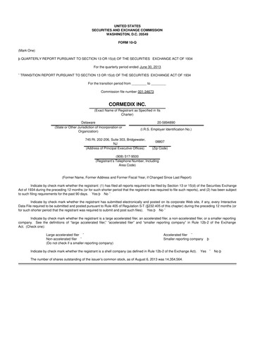 Thumbnail CorMedix 10-Q Quarterly Report FY2013 