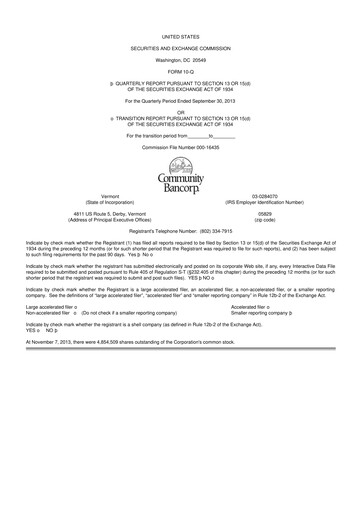 Thumbnail Community Bancorp 10-Q Quarterly Report FY2013 