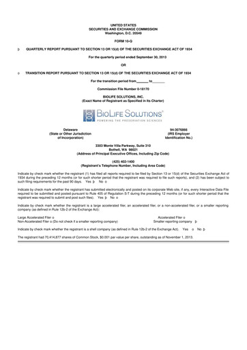 Thumbnail Biolife Solutions
 10-Q Quarterly Report FY2013 