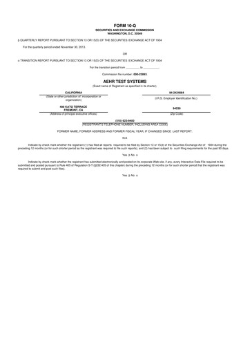 Thumbnail Aehr Test Systems 10-Q Quarterly Report FY2014 