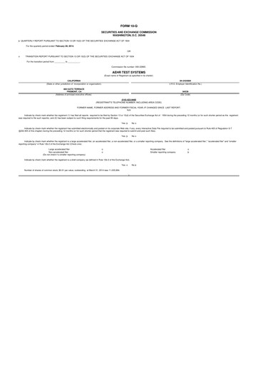 Thumbnail Aehr Test Systems 10-Q Quarterly Report FY2014 