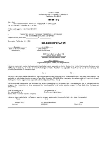 Thumbnail Cel-Sci

 10-Q Quarterly Report FY2014 