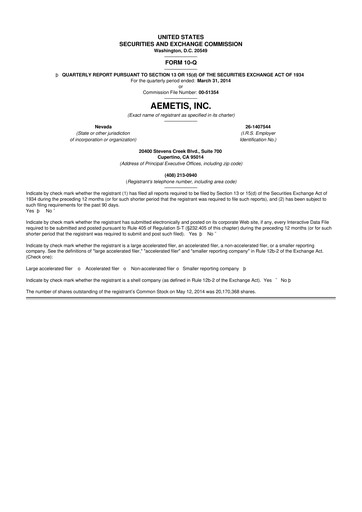 Thumbnail Aemetis 10-Q Quarterly Report FY2014 