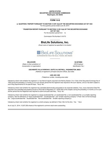 Thumbnail Biolife Solutions
 10-Q Quarterly Report FY2014 