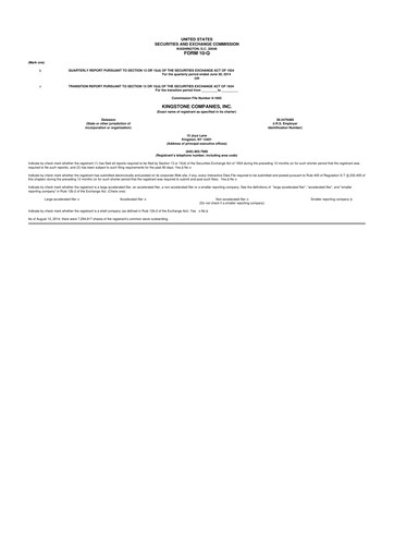 Thumbnail Kingstone Companies 10-Q Quarterly Report FY2014 