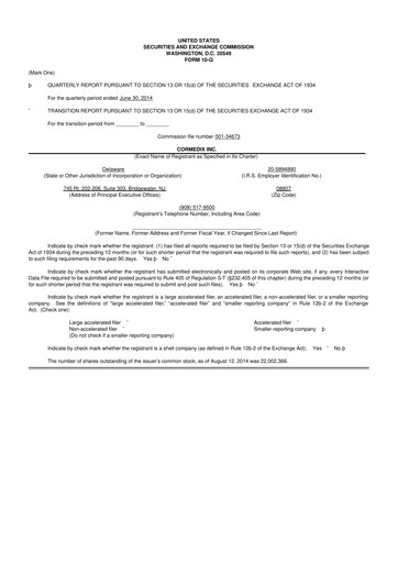 Thumbnail CorMedix 10-Q Quarterly Report FY2014 