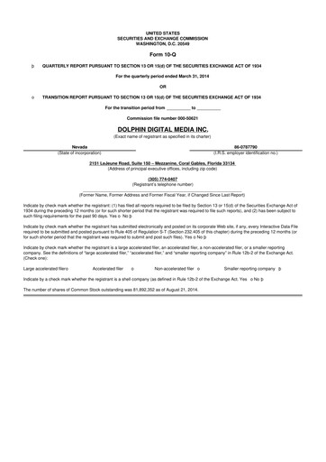 Thumbnail Dolphin Entertainment
 10-Q Quarterly Report FY2014 