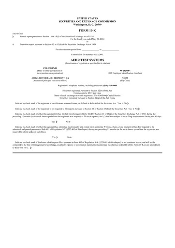 Thumbnail Aehr Test Systems 10-K Annual Report 2014