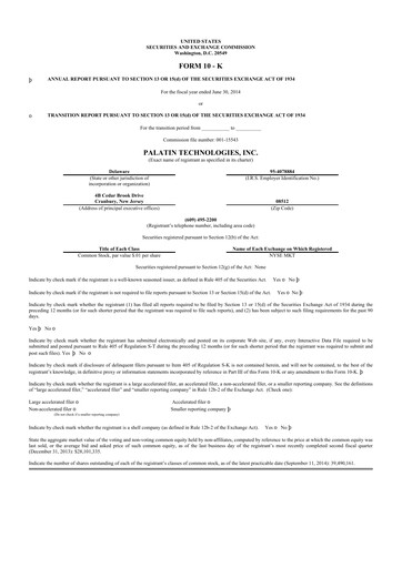 Thumbnail Palatin Technologies 10-K Annual Report 2014