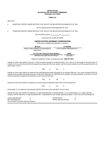 Thumbnail United States Antimony Corporation 10-Q Quarterly Report FY2014 