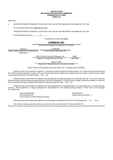 Thumbnail CorMedix 10-Q Quarterly Report FY2014 