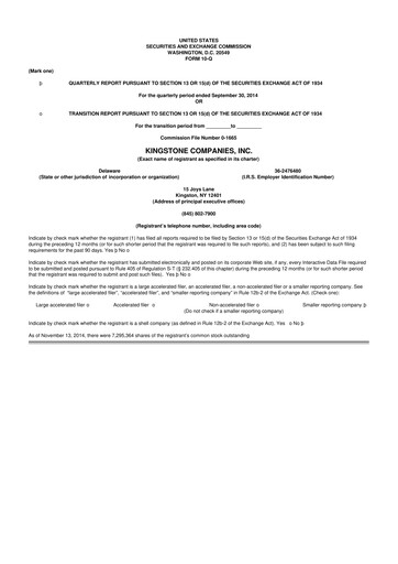 Thumbnail Kingstone Companies 10-Q Quarterly Report FY2014 