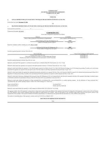Thumbnail CorMedix 10-K Annual Report 2014